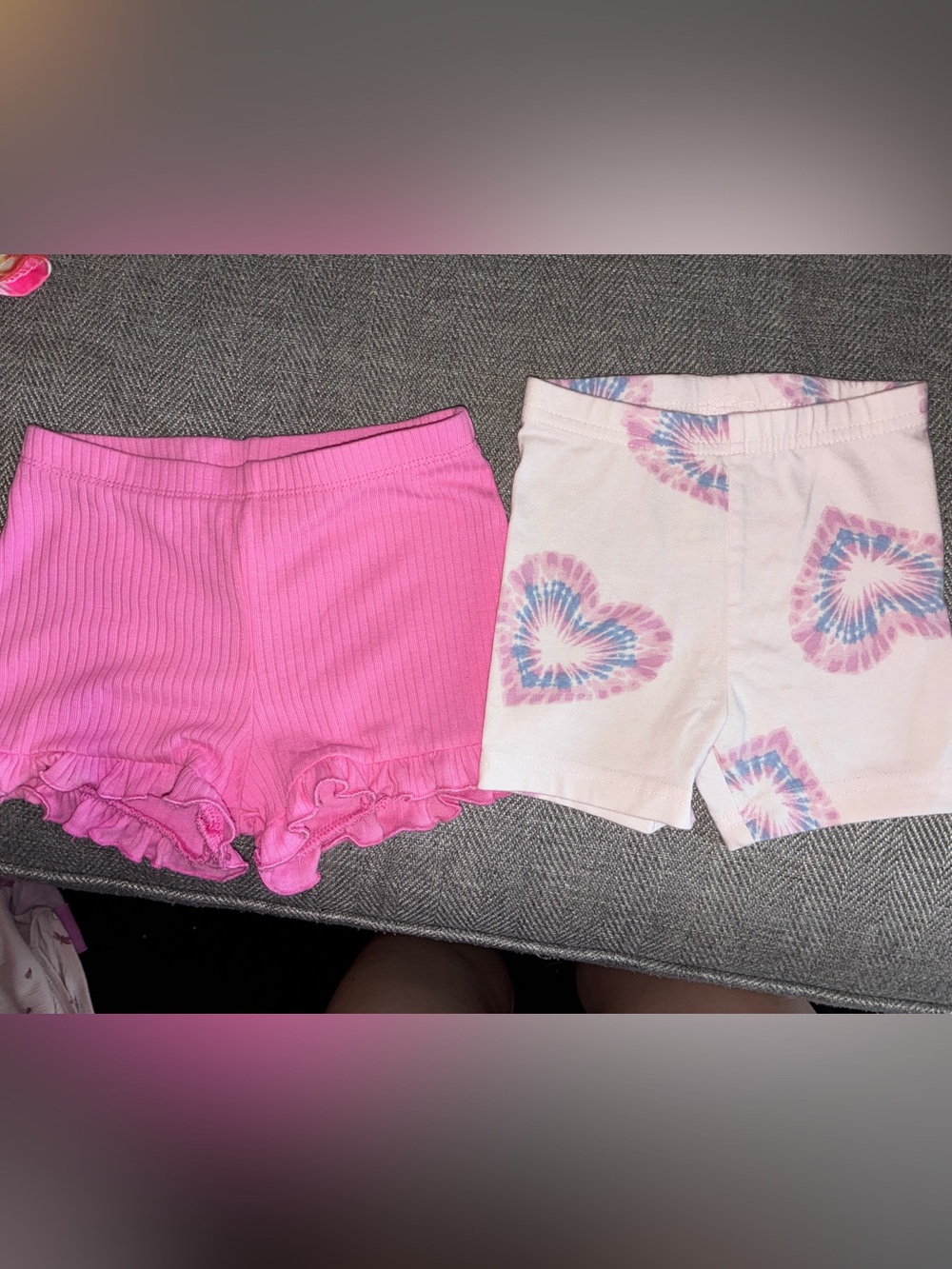 Garanimals Pink Ribbed Ruffle Shorts & Carter’s Tie-Dye Heart Biker Shorts